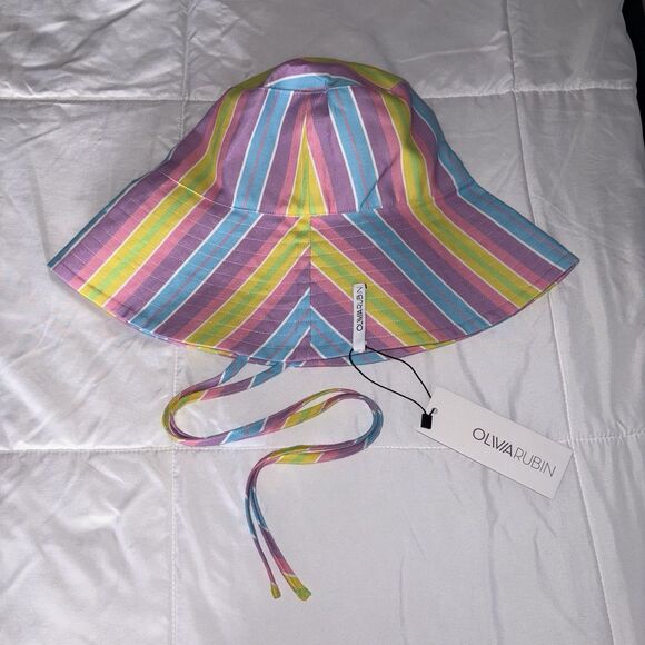 OLIVIA RUBIN Zanna Bucket Hat Bright Candy Stripe NWT One Size Cotton - Picture 4 of 11